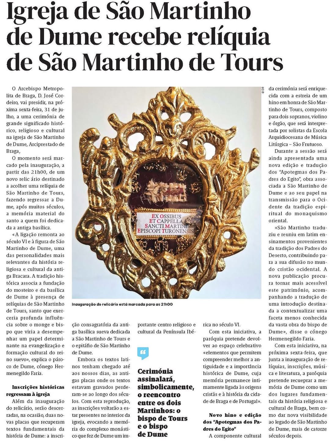 Receção da Relíquia de São Martinho de Tours